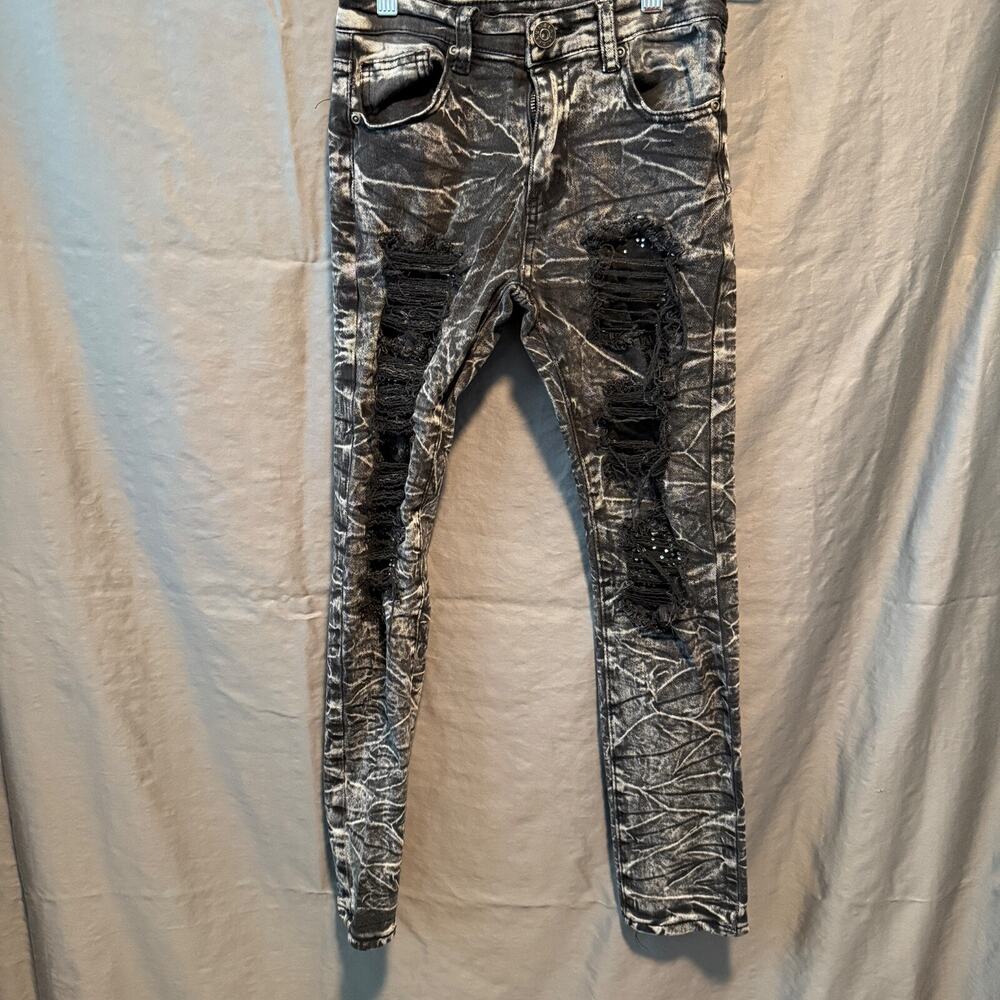 Waimea Skinny Fit Distressed Black Denim Jeans with Rhinestones Size 12